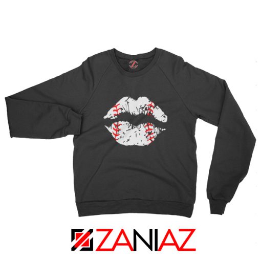 Baseball Lips Funny Sweatshirt Baseball League Sweatshirt Black