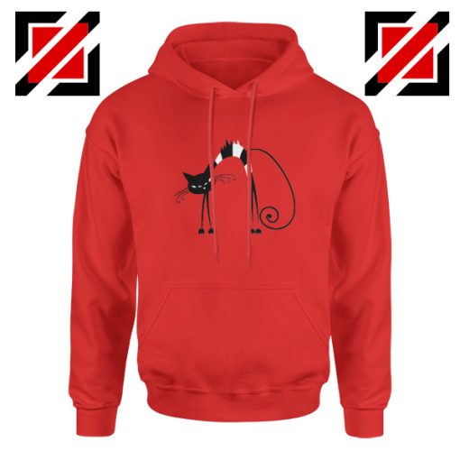 Black Line Cat Gift Hoodie Animal Lover Women Hoodie Size S-2XL Red