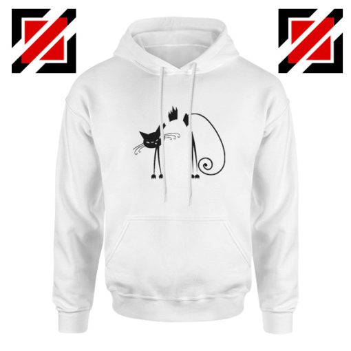 Black Line Cat Gift Hoodie Animal Lover Women Hoodie Size S-2XL White