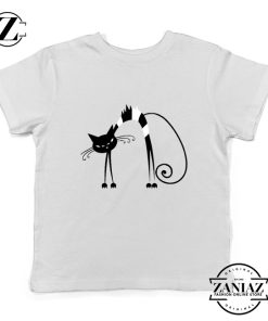 Black Line Cat Kids Tee Shirt Animal Lover Youth T Shirt Size S-XL White