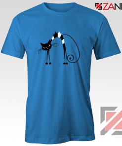 Black Line Cat T-Shirt Animal Lover Tee Shirt Size S-3XL Blue