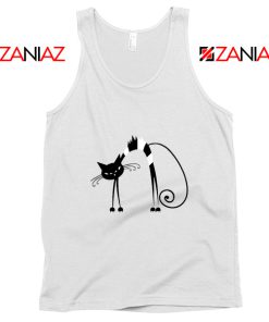 Black Line Cat Women Tank Top Animal Lover Tank Top Size S-3XL White