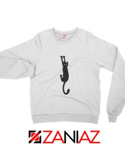 Cat Holding On Best Sweatshirt Funny Animal Sweatshirt Size S-2XL White