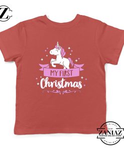 My First Christmas Kids T-Shirt Unicorn Christmas Youth Shirt Red