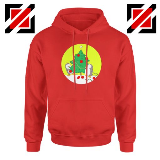 Penguins Decorating Hoodie Christmas Tree Best Hoodie Size S-2XL Red