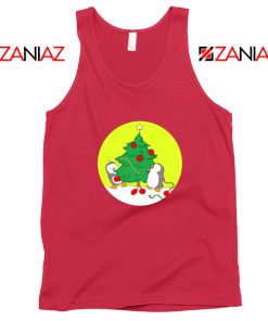 Penguins Decorating Tank Top Christmas Tree Tank Top Size S-3XL Red