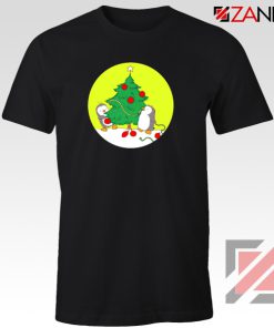 Penguins Decorating Tshirt Christmas Tree Tee Shirt Size S-3XL Black