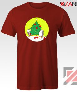 Penguins Decorating Tshirt Christmas Tree Tee Shirt Size S-3XL Red