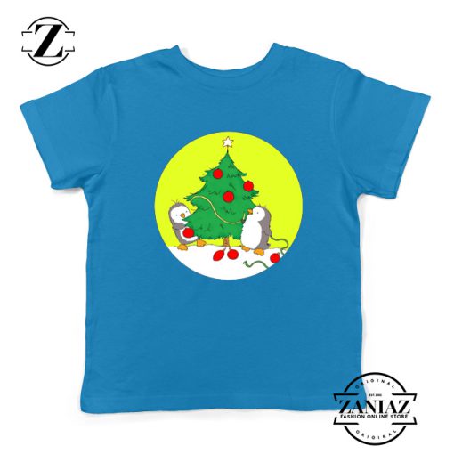 Christmas Tree Penguins Decorating Kids T-Shirt