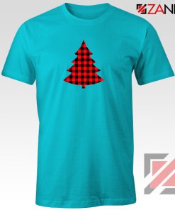 Plaid Christmas Tree T-Shirt Ugly Christmas Tee Shirt Size S-3XL Light Blue