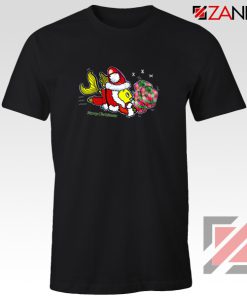 Santa Clause Fish Tee Shirt Funny Cute Christmas T-Shirt Size S-3XL Black