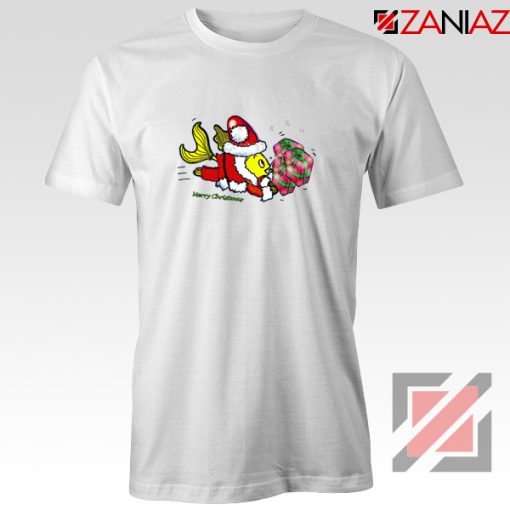 Santa Clause Fish Tee Shirt Funny Cute Christmas T-Shirt Size S-3XL White