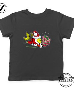 Santa Clause Fish Youth Shirt Cute Christmas Kids T-Shirt Size S-XL Black