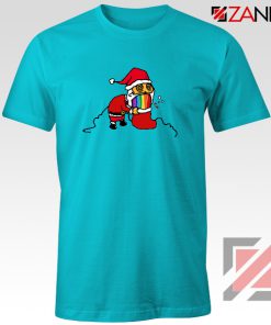 Santa Rainbow T-Shirt Funny Christmas Gift Tshirt Size S-3XL Light Blue