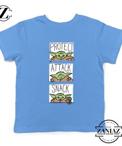 Protect Attack Snack Kids Tshirt Baby Yoda Mandalorian Youth Tee Shirts S-XL