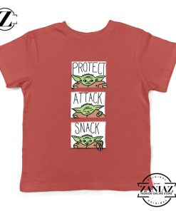 Protect Attack Snack Kids Tshirt Baby Yoda Mandalorian Youth Tee Shirts S-XL Red