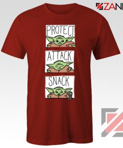 Protect Attack Snack Tshirt Baby Yoda Mandalorian Tee Shirts S-3XL Red