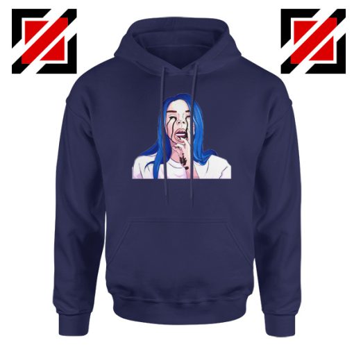 Billie Eilish Crying Navy Blue Hoodie