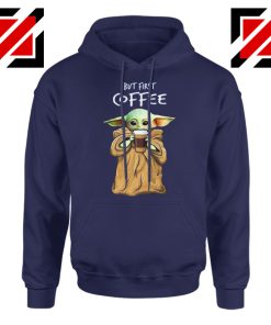 Mandalorian Coffee Baby Yoda Navy Blue Hoodie