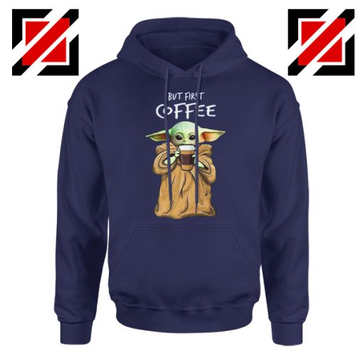 Mandalorian Coffee Baby Yoda Navy Blue Hoodie