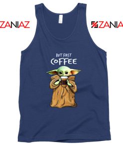 Mandalorian Coffee Baby Yoda Navy Blue Tank Top