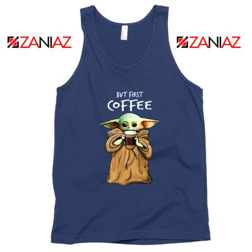 Mandalorian Coffee Baby Yoda Navy Blue Tank Top