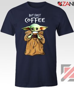 Mandalorian Coffee Baby Yoda Navy Blue Tshirt