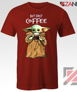 Mandalorian Coffee Baby Yoda Red Tshirt