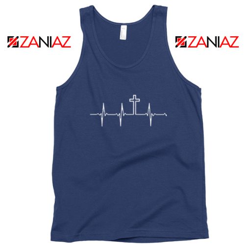 My Heartbeat Is The Cross Navy Blue Tank Top