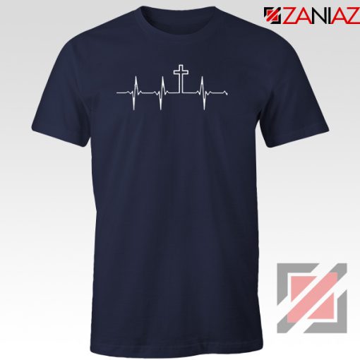 My Heartbeat Is The Cross Navy Blue Tshirt