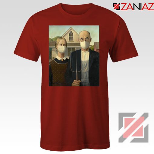 American Gothic Mask Covid 19 Red Tshirt