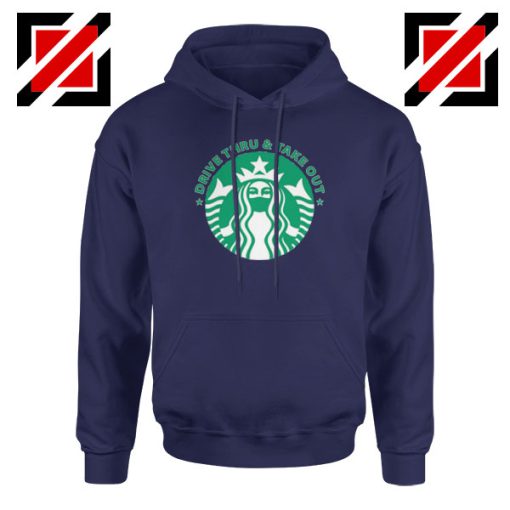 Drive Thru Take Out Coffee Navy Blue Hoodie