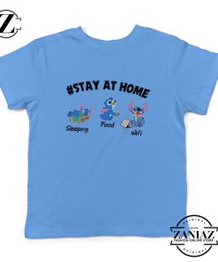 Stitch Stay At Home Light Blue Kids Tshirt