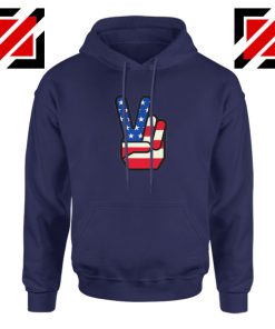 Peace Sign Fingers Navy Blue Hoodie