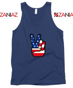 Peace Sign Fingers Navy Blue Tank Top