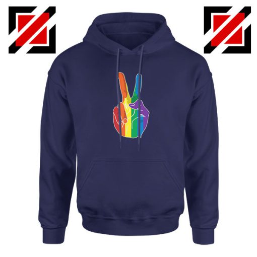 Sign Of Peace Rainbow Navy Blue Hoodie