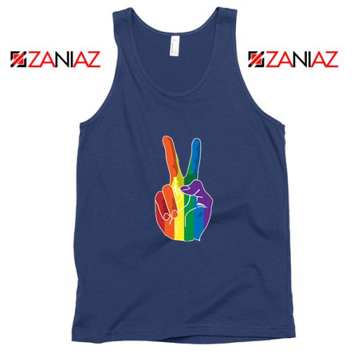 Sign Of Peace Rainbow Navy Blue Tank Top