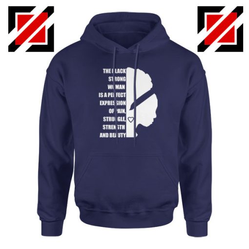 Black Strong Woman Navy Blue Hoodie