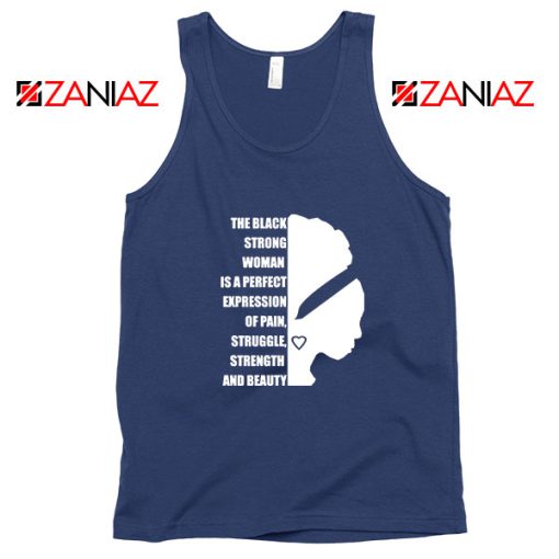 Black Strong Woman Navy Blue Tank Top