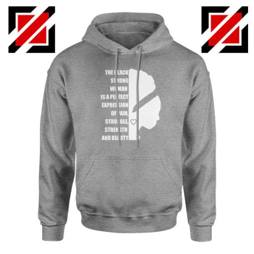 Black Strong Woman Sport Grey Hoodie