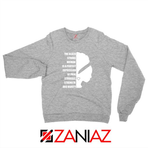 Black Strong Woman Sport Grey Sweatshirt