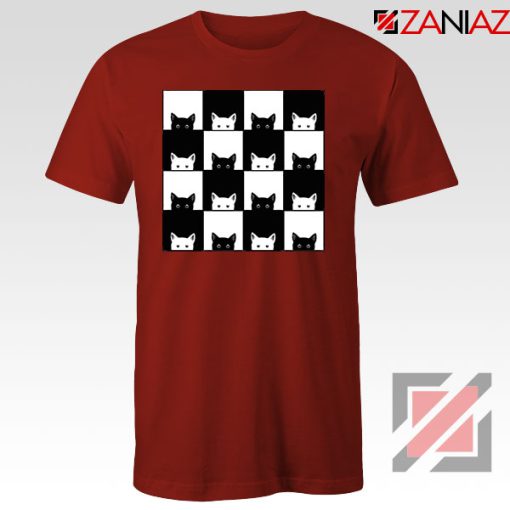 Black White Kittens Red Tshirt