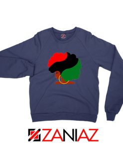 Black Woman Hair Navy Blue Sweatshirt