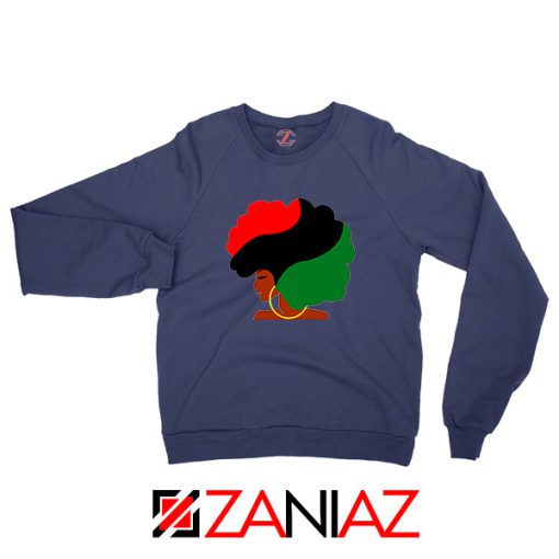 Black Woman Hair Navy Blue Sweatshirt