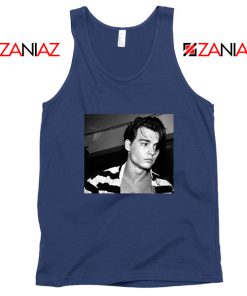 Young Johnny Depp Navy Blue Tank Top