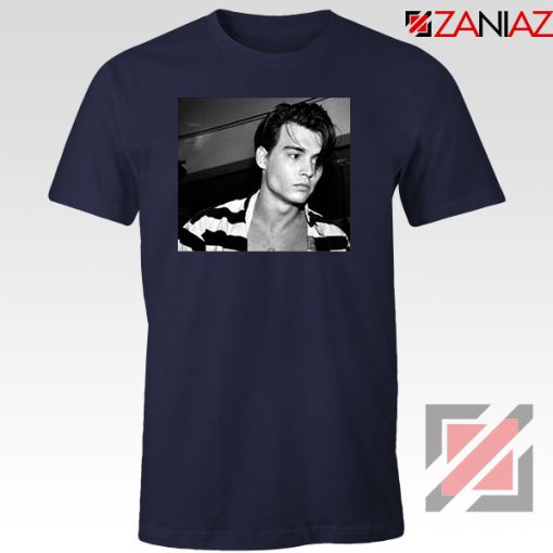 Young Johnny Depp Navy Blue Tshirt