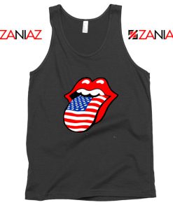 American Flag Tongue and Lips Black Tank Top