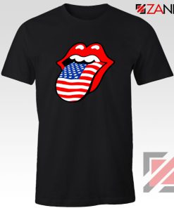 American Flag Tongue and Lips Black Tshirt