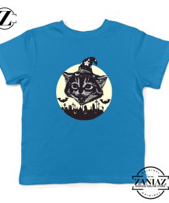 Halloween Black Cat Kids Blue Tshirt