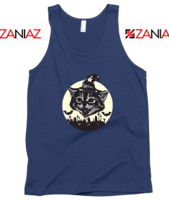 Halloween Black Cat Navy Blue Tank Top